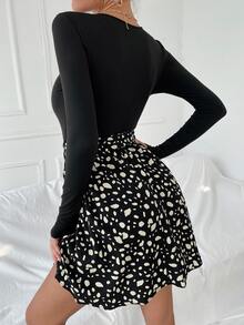 斑點印花腰帶A字洋裝 - 彩色 - 查看 2