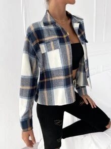 SHEIN Essnce 格紋圖案落肩袖花呢外套