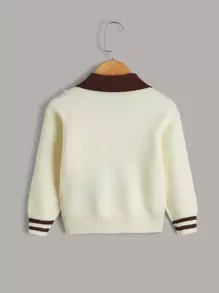 小女童條紋圖案和星星圖案套頭毛衣 - 米色 - 查看 2