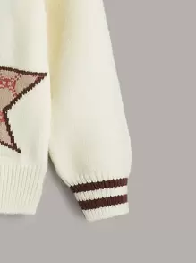 小女童條紋圖案和星星圖案套頭毛衣 - 米色 - 查看 3