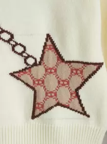 小女童條紋圖案和星星圖案套頭毛衣 - 米色 - 查看 4