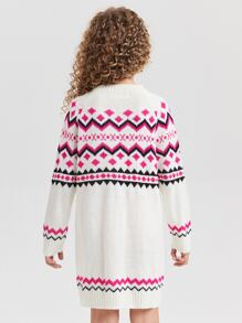 SHEIN Niñas Vestido de punto de cheurón & con patrón geométrico de manga raglán