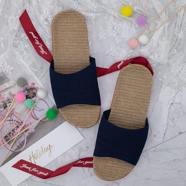 

Minimalist Knit Slip On Slides, Navy blue