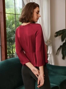 MOTF PREMIUM SILK BELL SLEEVE BELTED TOP - Burgundy - View 2