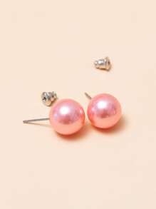 12對人造珍珠裝飾耳釘 - 彩色 - 查看 3