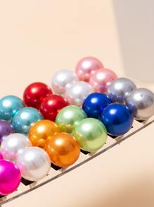 12對人造珍珠裝飾耳釘 - 彩色 - 查看 4