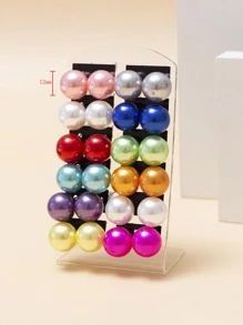 12對人造珍珠裝飾耳釘 - 彩色 - 查看 5