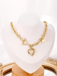 1 件优雅法式宫廷风格心形 OT 扣甜心吊坠婚礼项链女士新娘饰品珠宝情人节、妈妈、母亲、母亲节、礼物 - 金黃色 - 查看 1