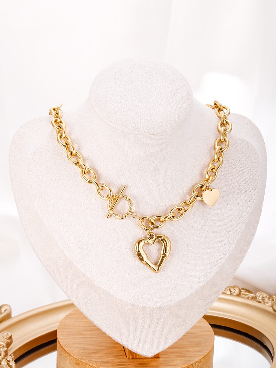 1 件优雅法式宫廷风格心形 OT 扣甜心吊坠婚礼项链女士新娘饰品珠宝情人节、妈妈、母亲、母亲节、礼物 - 金黃色 - 查看 1