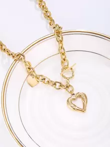 1 件优雅法式宫廷风格心形 OT 扣甜心吊坠婚礼项链女士新娘饰品珠宝情人节、妈妈、母亲、母亲节、礼物 - 金黃色 - 查看 2