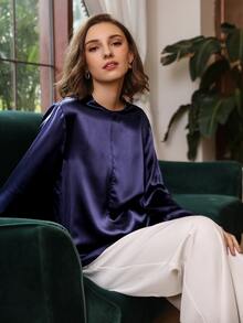 MOTF PREMIUM 100% SILK SLIT SLEEVE TOP - Navy Blue - View 7