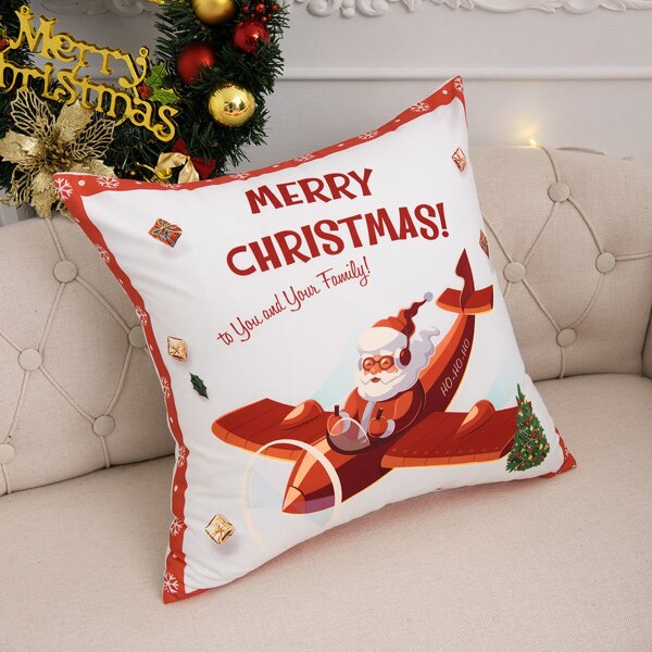 

2pcs Christmas Santa Print Cushion Cover Without Filler, Red