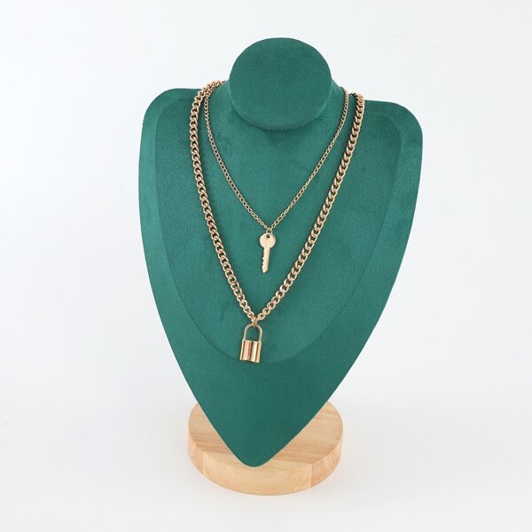 

Lock Pendant Layered Necklace, Gold