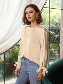 MOTF PREMIUM 100% SILK SLIT SLEEVE TOP - Apricot - View 1