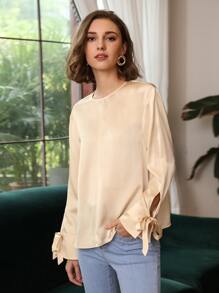 MOTF PREMIUM 100% SILK SLIT SLEEVE TOP - Apricot - View 3