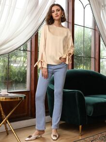 MOTF PREMIUM 100% SILK SLIT SLEEVE TOP - Apricot - View 6