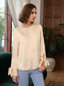 MOTF PREMIUM 100% SILK SLIT SLEEVE TOP - Apricot - View 7