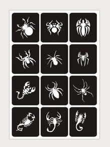 1 hoja Plantilla de tatuaje araña patrón - Negro - Ver 1