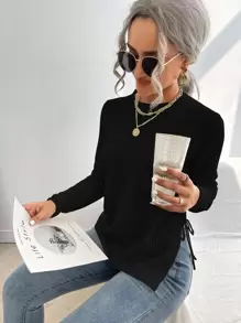 EMERY ROSE Split Knot Side Raglan Sleeve Jumper - Black - View 3