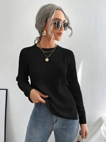 EMERY ROSE Split Knot Side Raglan Sleeve Jumper - Black - View 6