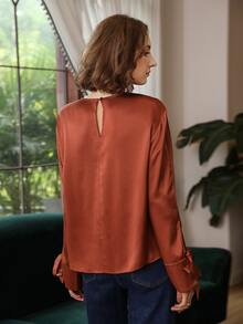 MOTF PREMIUM 100% SILK SLIT SLEEVE TOP - Burnt Orange - View 2