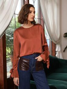 MOTF PREMIUM 100% SILK SLIT SLEEVE TOP - Burnt Orange - View 4