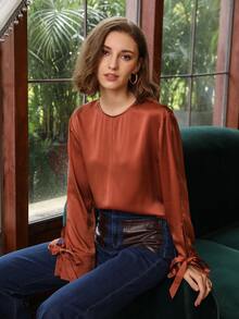MOTF PREMIUM 100% SILK SLIT SLEEVE TOP - Burnt Orange - View 6
