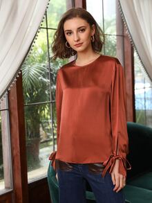 MOTF PREMIUM 100% SILK SLIT SLEEVE TOP - Burnt Orange - View 8