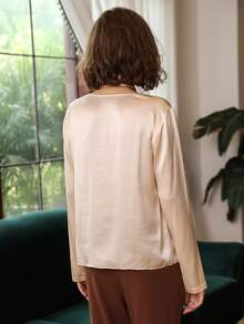 MOTF PREMIUM 100% SILK TIE NECK TOP - Apricot - View 2