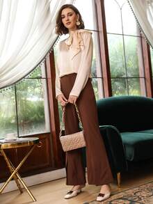 MOTF PREMIUM 100% SILK TIE NECK TOP - Apricot - View 3