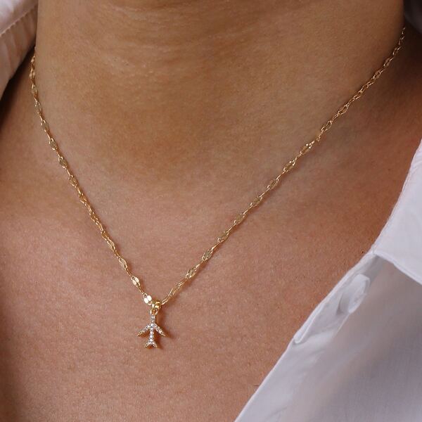 

Zircon Airplane Pendant Necklace, Gold