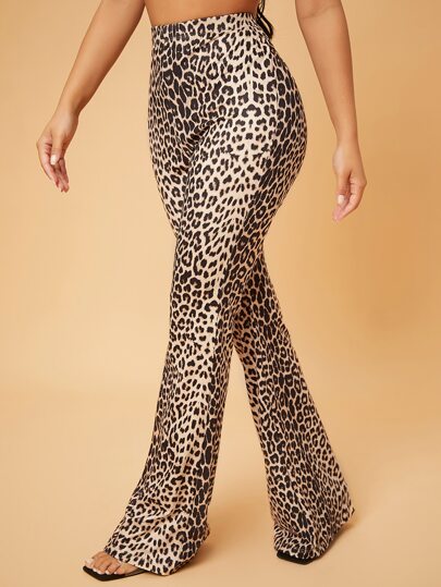 SHEIN SXY High Waist Leopard Print Flared Leg Trousers