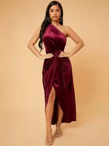 SHEIN SXY Đầm Thắt lưng Trọn gói màu trơn Hấp dẫn - Màu Đỏ Sâu - Xem 1