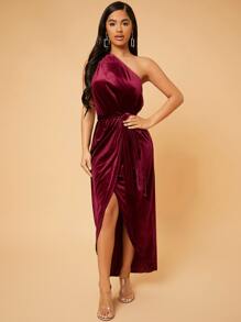 SHEIN SXY Đầm Thắt lưng Trọn gói màu trơn Hấp dẫn - Màu Đỏ Sâu - Xem 3