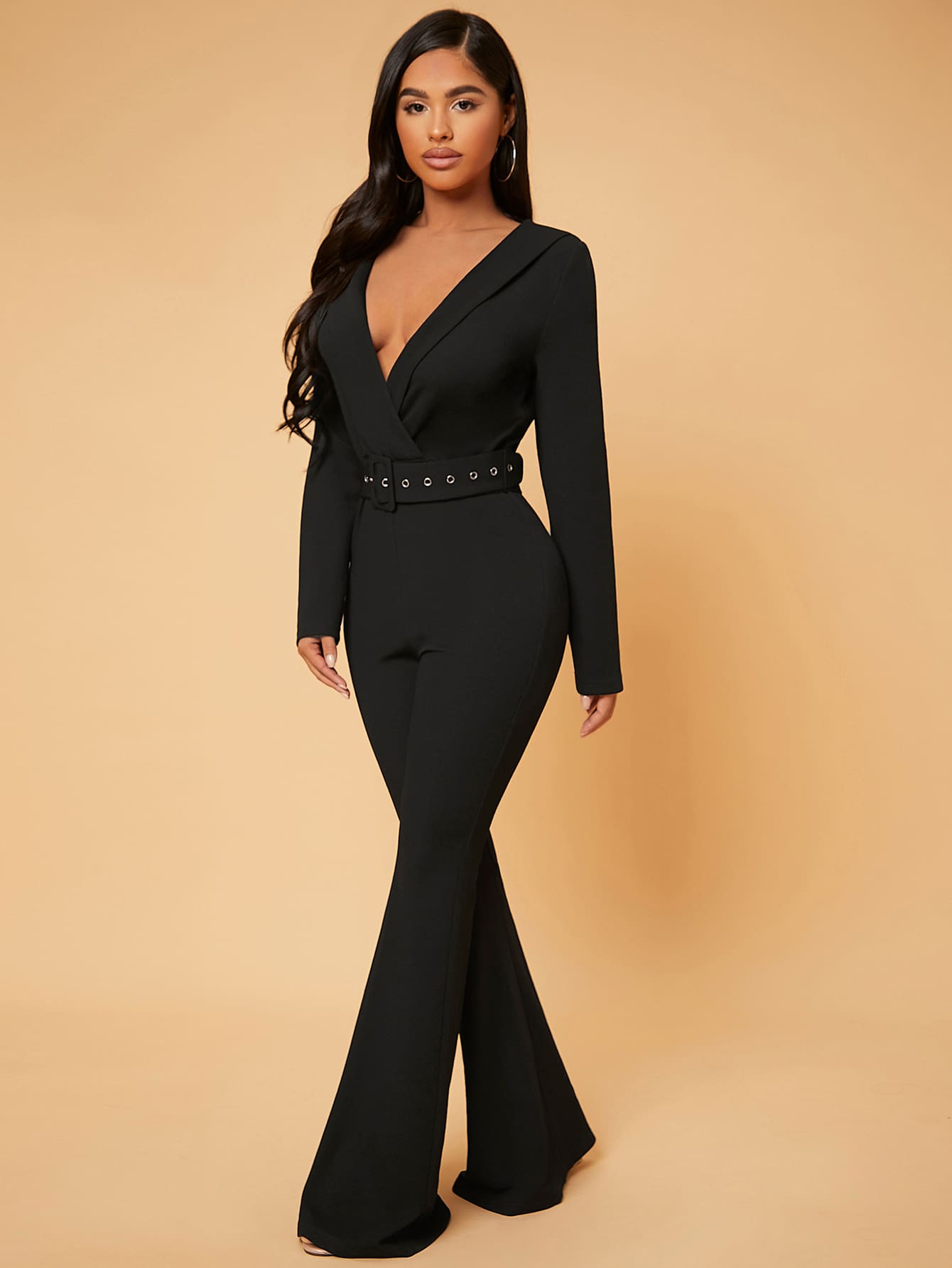 SHEIN SXY Cross Wrap Buckle Belted Jumpsuit - Black - View 6