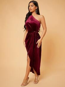 SHEIN SXY Đầm Thắt lưng Trọn gói màu trơn Hấp dẫn - Màu Đỏ Sâu - Xem 4