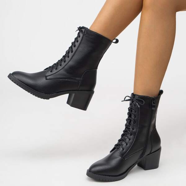 

Minimalist Side Zipper Chunky Heeled Classic Boots, Black