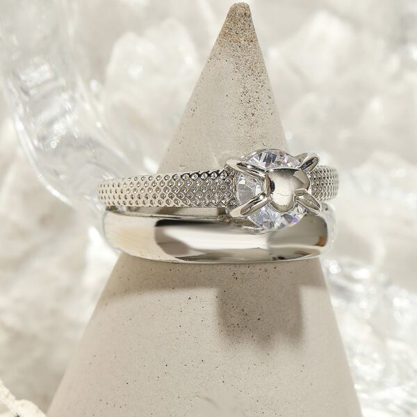 

Zircon Decor Cuff Ring, Silver