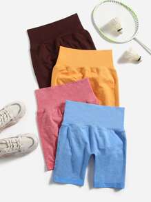 Yoga Basic 4pcs Softness Sports Cycling Shorts - Multicolor - View 2