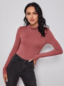 SHEIN Privé Camiseta ceñidacon cuello alto - Rosa vieja - Ver 1