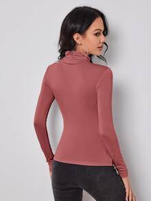 SHEIN Privé Camiseta ceñidacon cuello alto - Rosa vieja - Ver 2