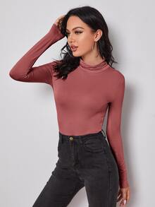 SHEIN Privé Camiseta ceñidacon cuello alto - Rosa vieja - Ver 3