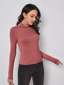 SHEIN Privé Camiseta ceñidacon cuello alto - Rosa vieja - Ver 5