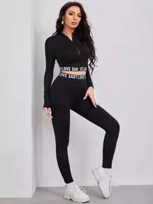 Mulvari Letter Graphic Crop Jacket & Leggings - Black - View 3