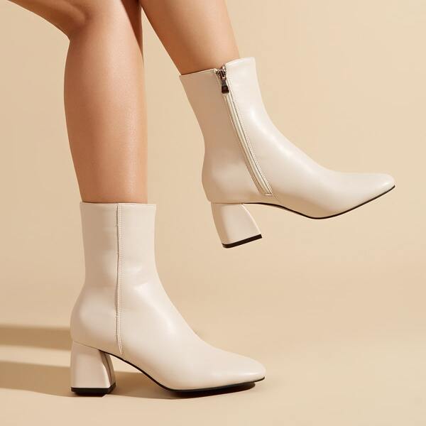 

Minimalist Back Zipper Chunky Boots, Beige