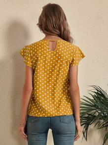 SHEIN LUNE Polka Dot Cut Out Back Blouse - Yellow - View 2