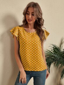 SHEIN LUNE Polka Dot Cut Out Back Blouse - Yellow - View 4