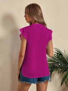 SHEIN Clasi Solid Butterfly Sleeve Blouse - Purple - View 2