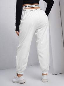 SHEIN EZwear Plus Size Quần thể thao Hội Chữ thập Cắt ra Lá thư - trắng - Xem 2