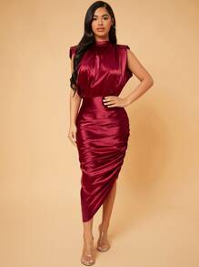 SHEIN SXY Robe à col montant (sans manches) à ruché en satin